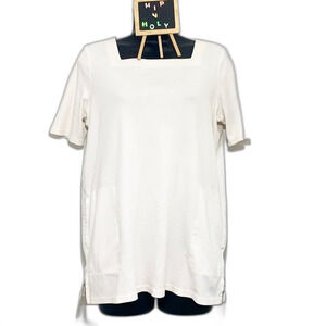 CHICO’S Square Neck Hand Pocket Short Sleeve Tee Shirt White Size 0 Small